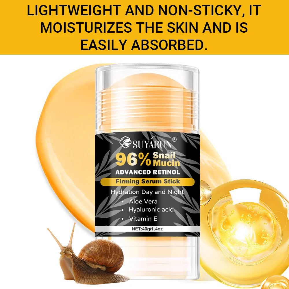 96% Snail Mucin & Retinol Anti-Aging Cream Stick - Firming Neck, Face & Feet Care, Intensive Hydration.