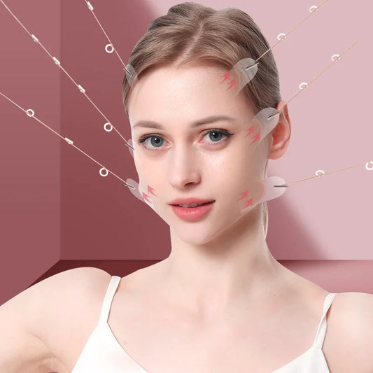 ( 20 Patches+8 Cords ) Invisible Thin Face Stickers V Face Facial Line Wrinkle Sagging Skin Lift up Tool Fast Chin Adhesive Tape