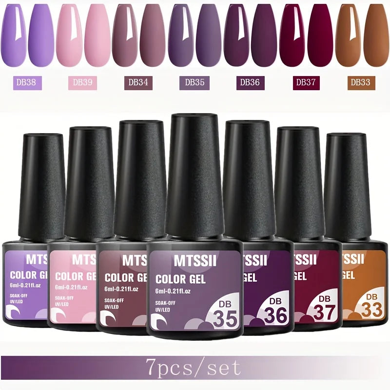 7Pcs/Set Gel Nail Polish Set for All Season Nail Art Semi-Permanent Nail Polish Soak off UV/LED Gel Polish Nail Supplies