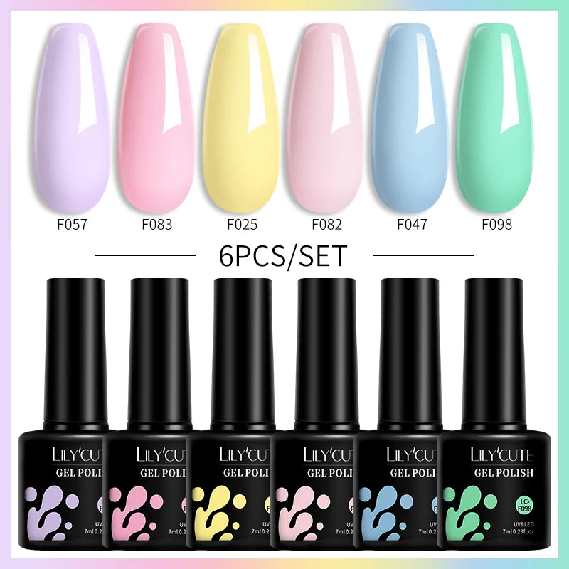 6PCS Gel Nail Polish Set Summer Neon Nail Gel Kits for DIY Nail Vernis Semi Permanent UV Lamp Gellak Nail Varnish Set