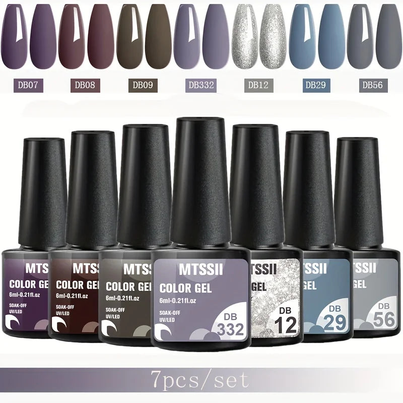 7Pcs/Set Gel Nail Polish Set for All Season Nail Art Semi-Permanent Nail Polish Soak off UV/LED Gel Polish Nail Supplies