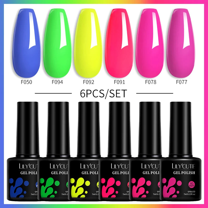 6PCS Gel Nail Polish Set Summer Neon Nail Gel Kits for DIY Nail Vernis Semi Permanent UV Lamp Gellak Nail Varnish Set