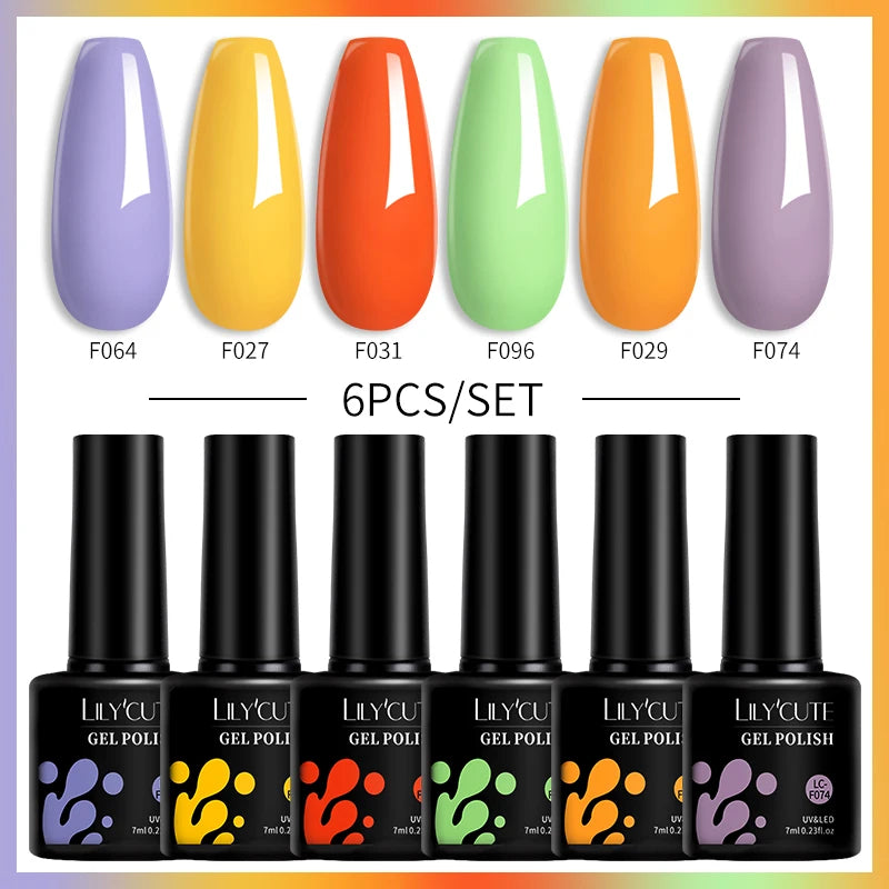 6PCS Gel Nail Polish Set Summer Neon Nail Gel Kits for DIY Nail Vernis Semi Permanent UV Lamp Gellak Nail Varnish Set