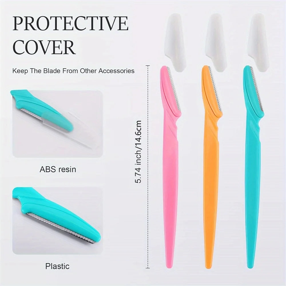21Pcs Eyebrow Razor Set for Women Facial Hair Remover Dermaplaning Tool with Precision Cover 3 Colors Face Razors
