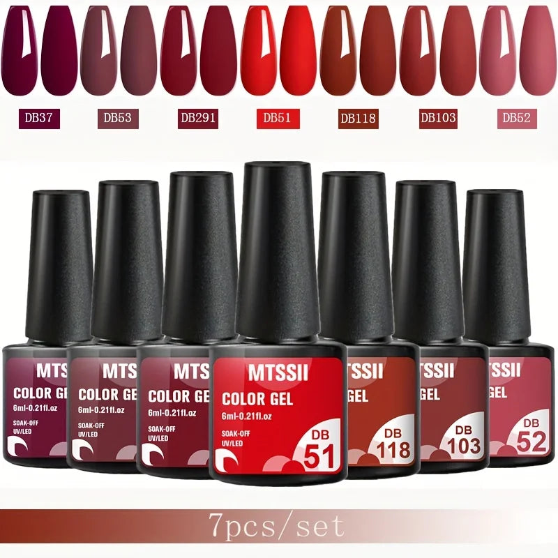 7Pcs/Set Gel Nail Polish Set for All Season Nail Art Semi-Permanent Nail Polish Soak off UV/LED Gel Polish Nail Supplies