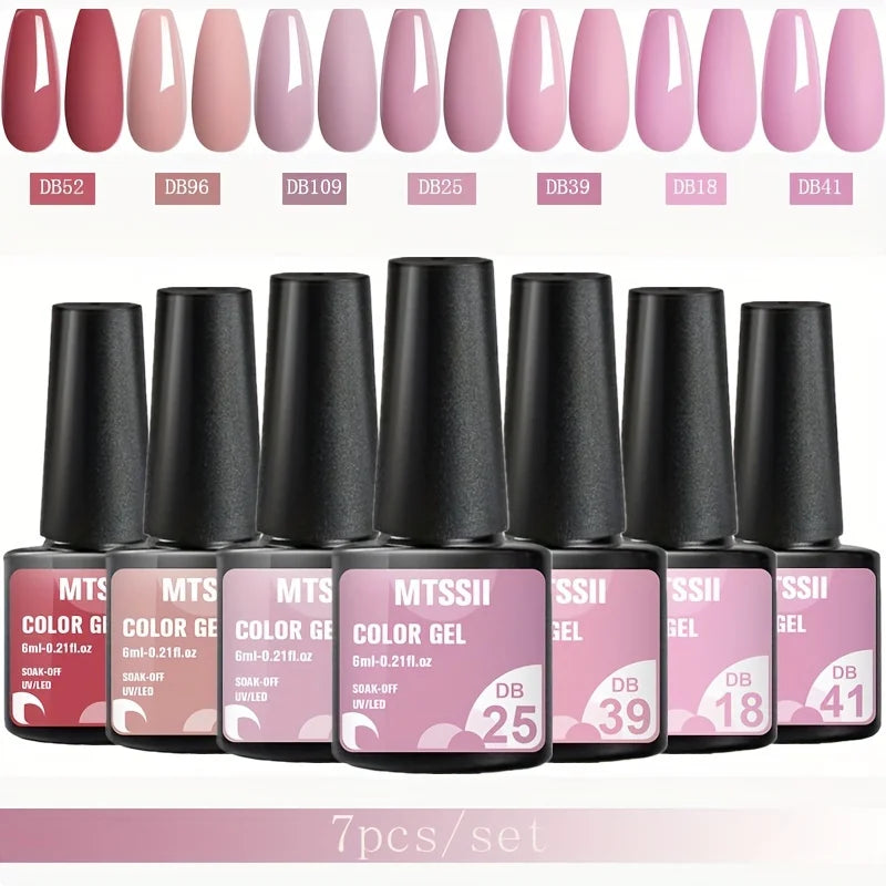7Pcs/Set Gel Nail Polish Set for All Season Nail Art Semi-Permanent Nail Polish Soak off UV/LED Gel Polish Nail Supplies