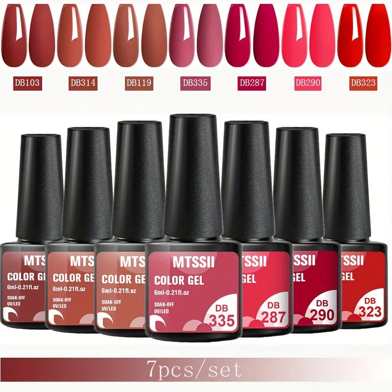 7Pcs/Set Gel Nail Polish Set for All Season Nail Art Semi-Permanent Nail Polish Soak off UV/LED Gel Polish Nail Supplies