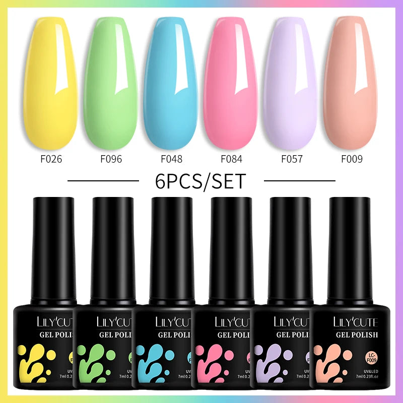 6PCS Gel Nail Polish Set Summer Neon Nail Gel Kits for DIY Nail Vernis Semi Permanent UV Lamp Gellak Nail Varnish Set