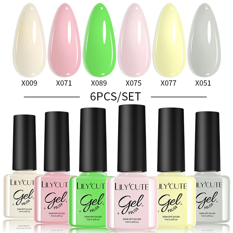 6PCS Gel Nail Polish Set Summer Neon Nail Gel Kits for DIY Nail Vernis Semi Permanent UV Lamp Gellak Nail Varnish Set