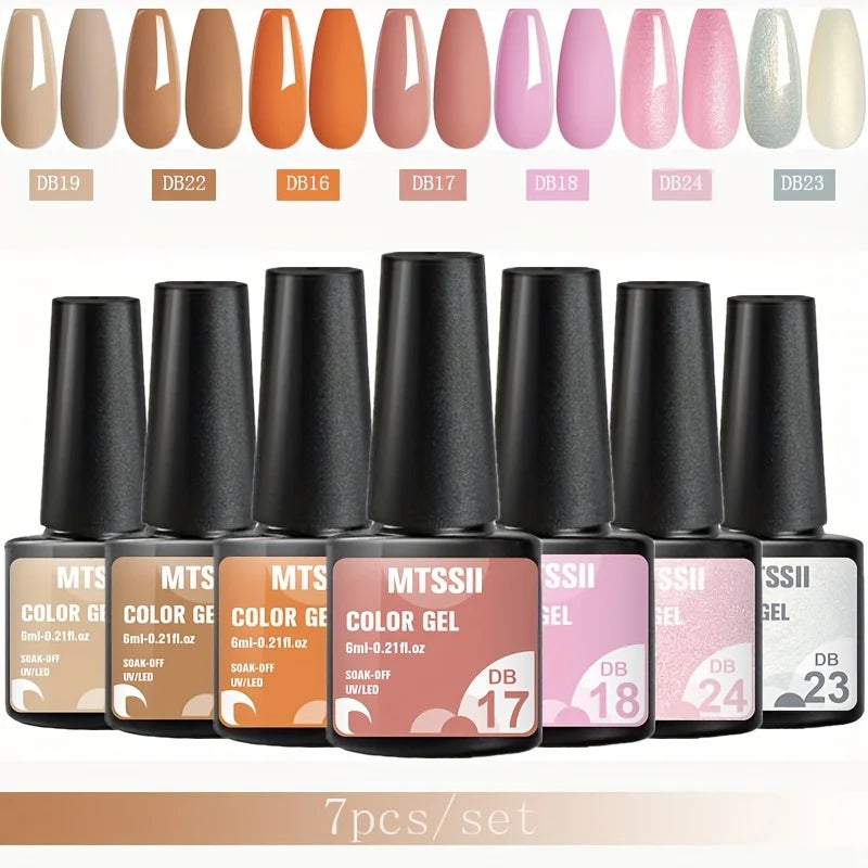7Pcs/Set Gel Nail Polish Set for All Season Nail Art Semi-Permanent Nail Polish Soak off UV/LED Gel Polish Nail Supplies