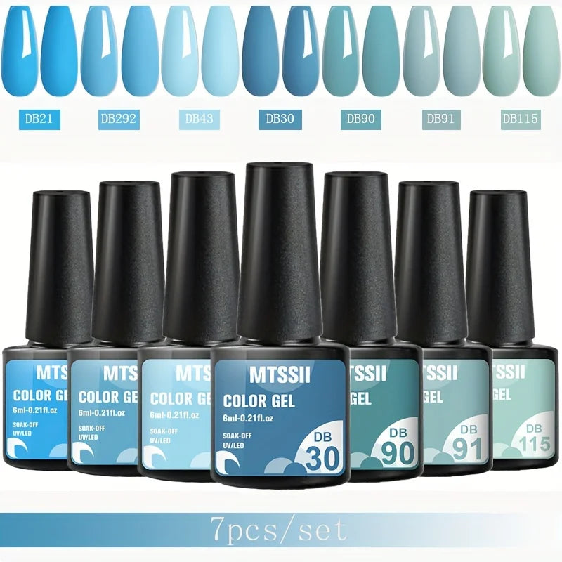 7Pcs/Set Gel Nail Polish Set for All Season Nail Art Semi-Permanent Nail Polish Soak off UV/LED Gel Polish Nail Supplies