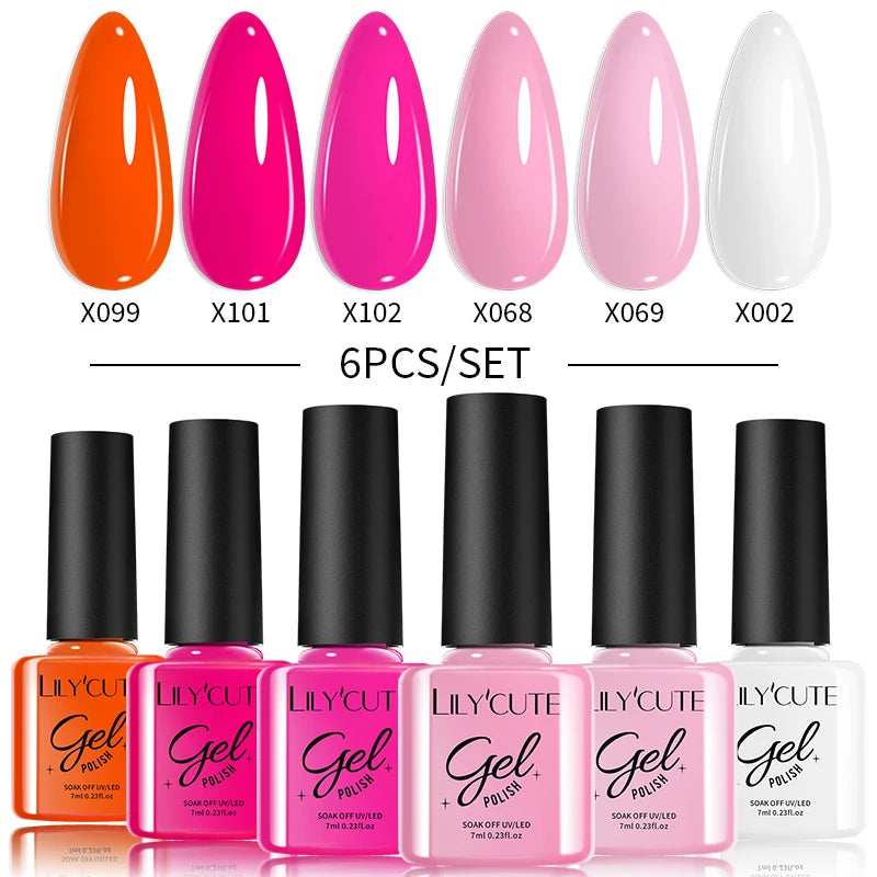 6PCS Gel Nail Polish Set Summer Neon Nail Gel Kits for DIY Nail Vernis Semi Permanent UV Lamp Gellak Nail Varnish Set