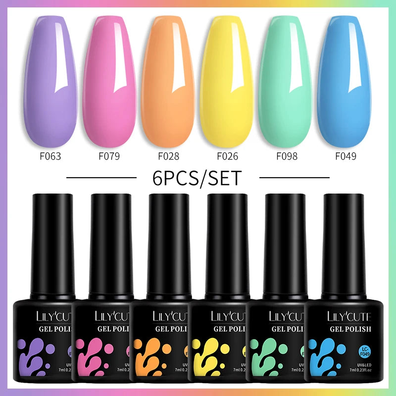6PCS Gel Nail Polish Set Summer Neon Nail Gel Kits for DIY Nail Vernis Semi Permanent UV Lamp Gellak Nail Varnish Set