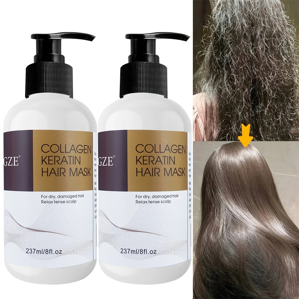 2 Pack  Collagen Keratin Hair Mask Deep Conditioning for Dry, Damaged Hair Restores Elasticity- for Healthy, Beautiful Hair