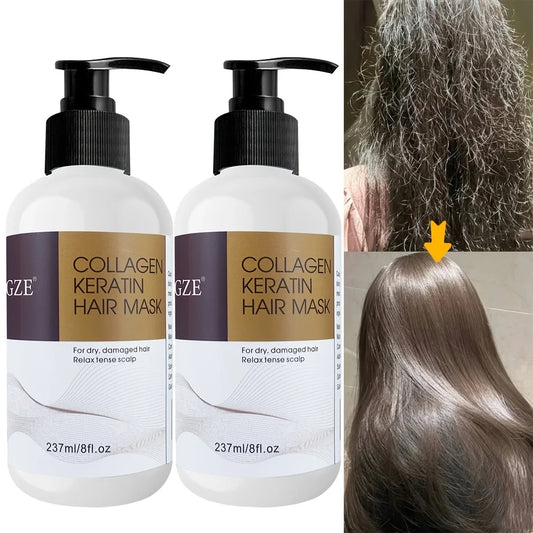 2 Pack  Collagen Keratin Hair Mask Deep Conditioning for Dry, Damaged Hair Restores Elasticity- for Healthy, Beautiful Hair