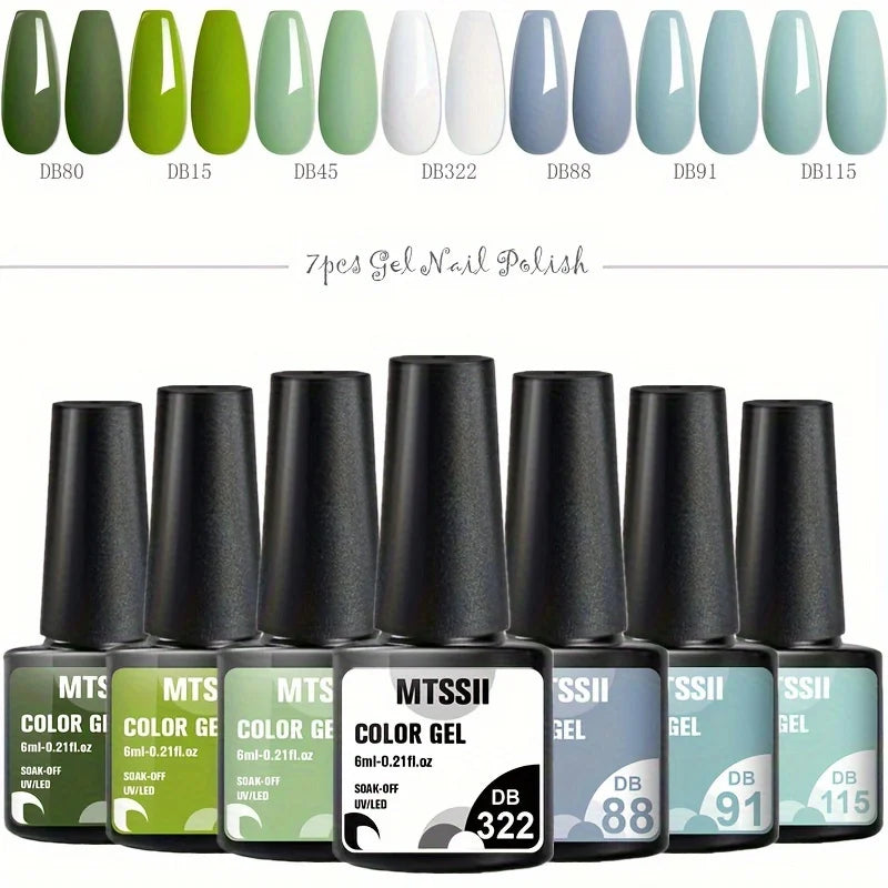 7Pcs/Set Gel Nail Polish Set for All Season Nail Art Semi-Permanent Nail Polish Soak off UV/LED Gel Polish Nail Supplies