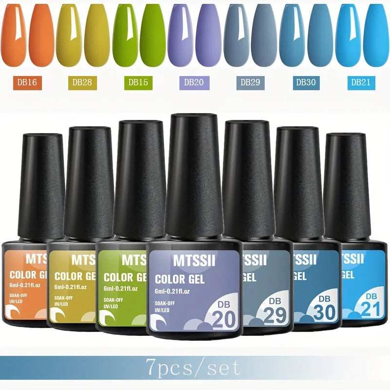 7Pcs/Set Gel Nail Polish Set for All Season Nail Art Semi-Permanent Nail Polish Soak off UV/LED Gel Polish Nail Supplies