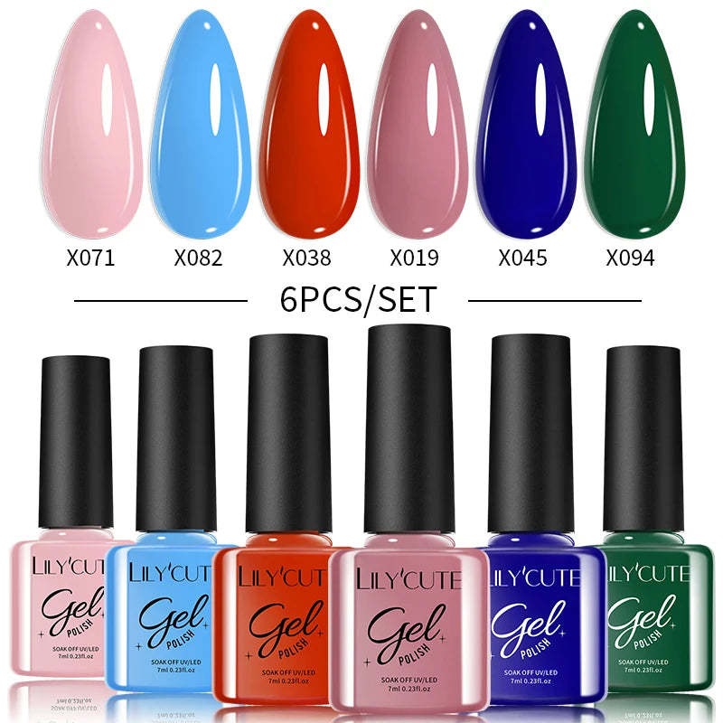 6PCS Gel Nail Polish Set Summer Neon Nail Gel Kits for DIY Nail Vernis Semi Permanent UV Lamp Gellak Nail Varnish Set