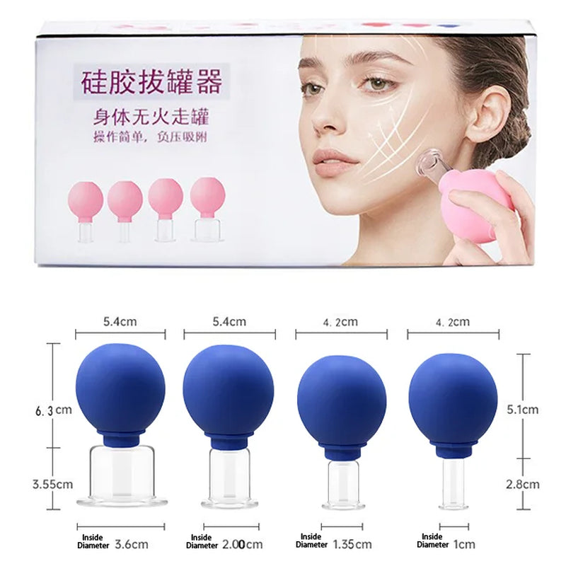 4PCS Facial Massage Cupping Set 1PCS Eye Face Massage Vacuum anti - Silicone Cupping Massage Therapy for Beauty Body Cup