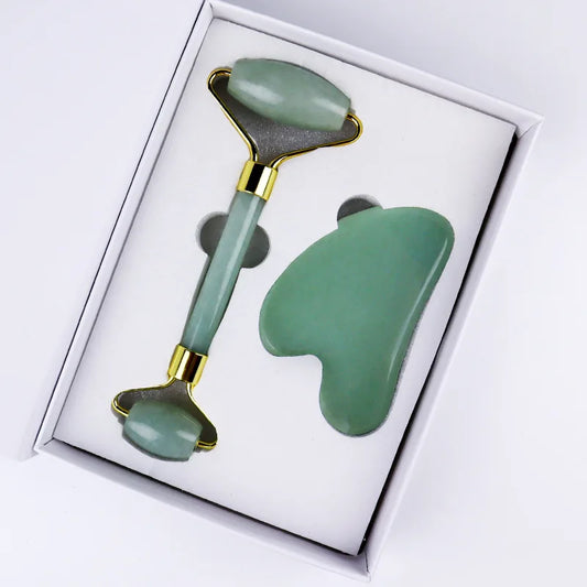 Natural Rose Quartz Jade Roller Gua Sha Scraper Set Facial Massager Roller Jade Stone Guasha Face Lift Skin Care Massage Tools